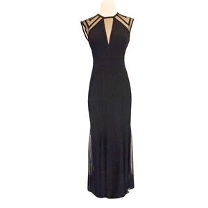 Nightway Black Mesh Illusion Sleeveless Maxi Formal Dress, Size 4 NWT